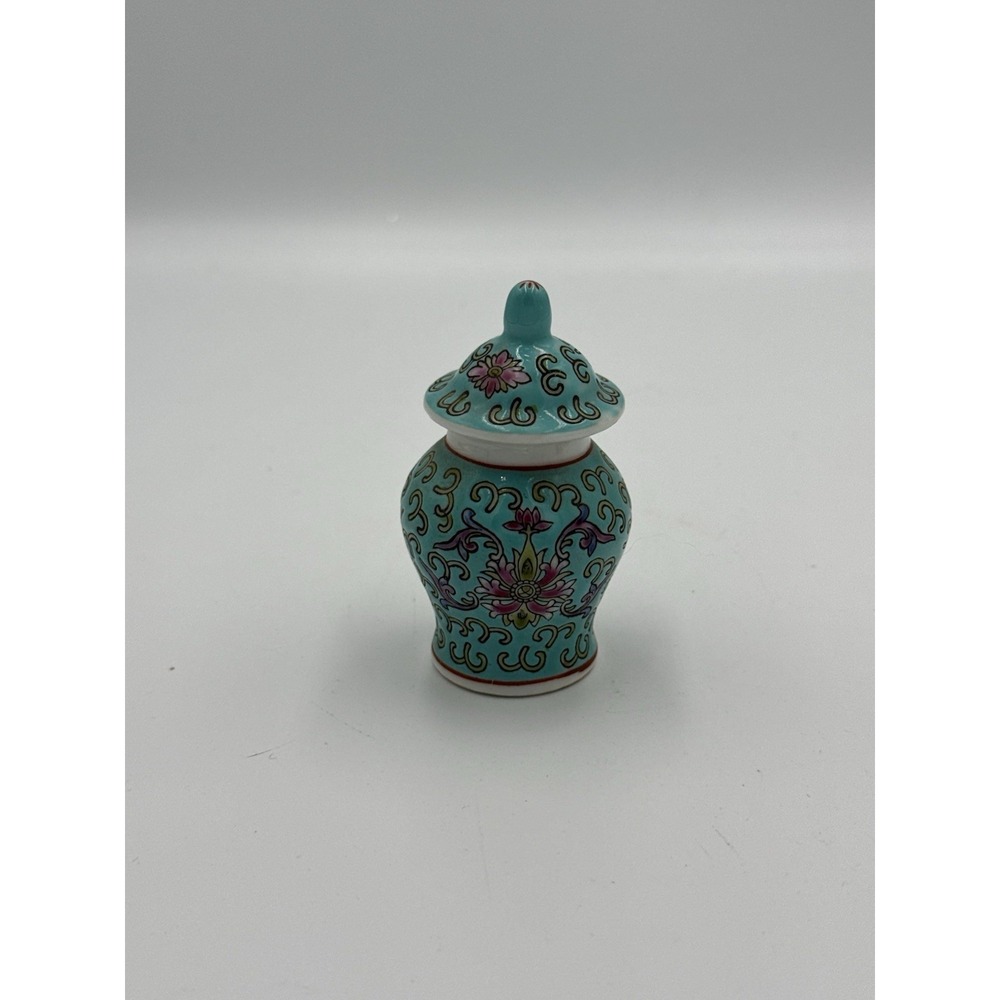 VTG‎ Chinese Turquoise Famille Rose Minature Ginger Jar 3.25" Tall With Lid